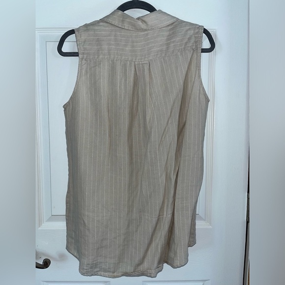 Ellen Tracy Beige Striped Button Down Sleeveless Top Large - Picture 3 of 3